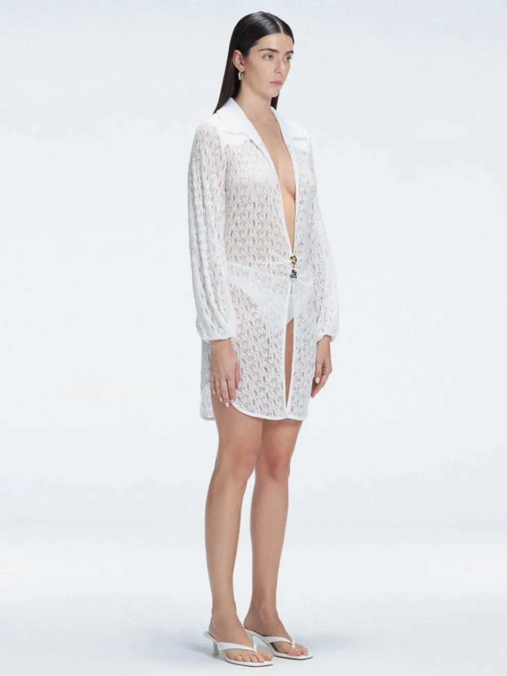 Althea White Long Sleeve Lace Mini Kaftan