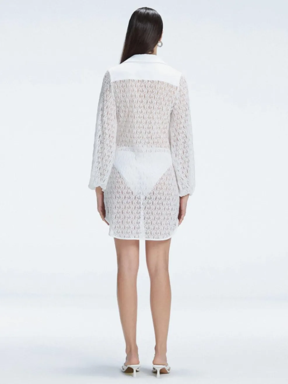 Althea White Long Sleeve Lace Mini Kaftan