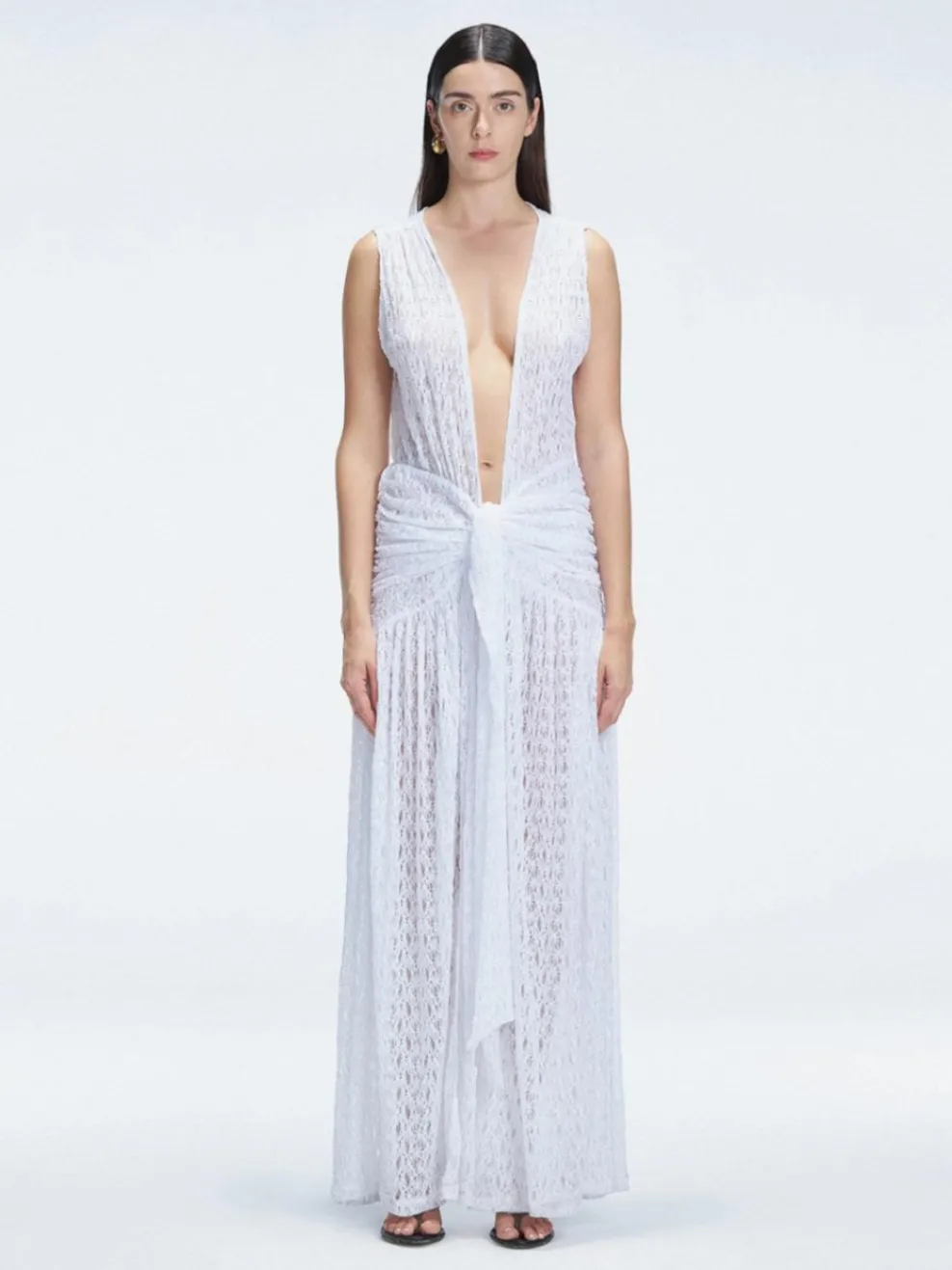 Aveline White Sleeveless Lace Maxi Kaftan