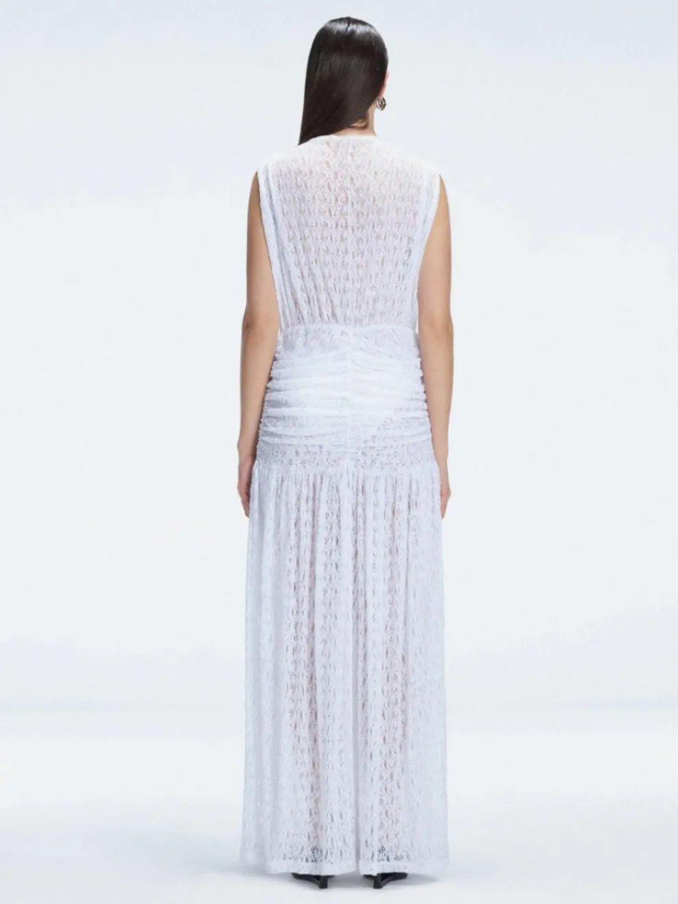 Aveline White Sleeveless Lace Maxi Kaftan