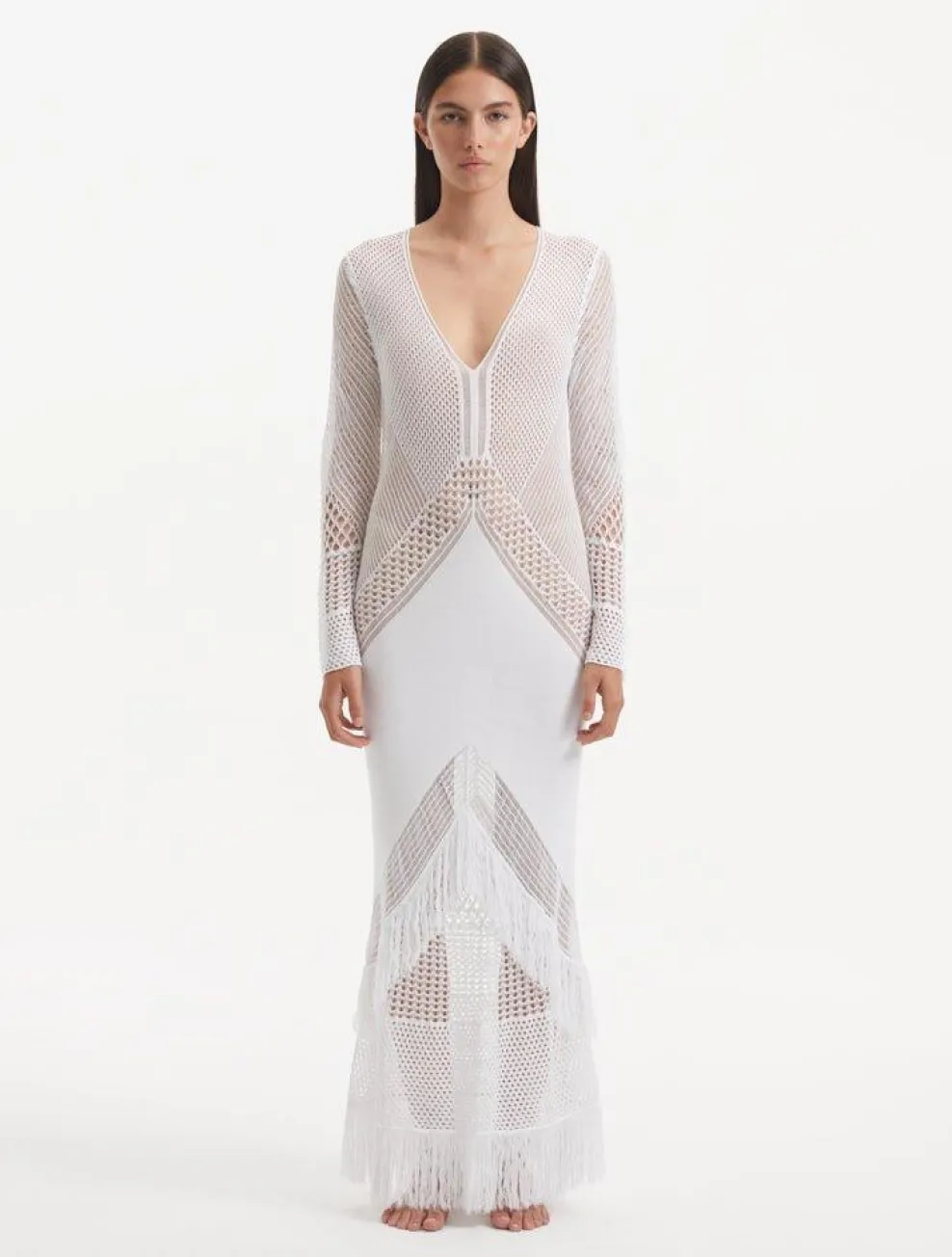 Burcu Esmersoy - Elba Long Sleeve Fringe Maxi Dress
