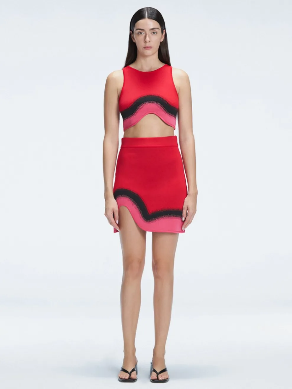Cecilia Crop Top and Lydia Skirt Red Optical Set