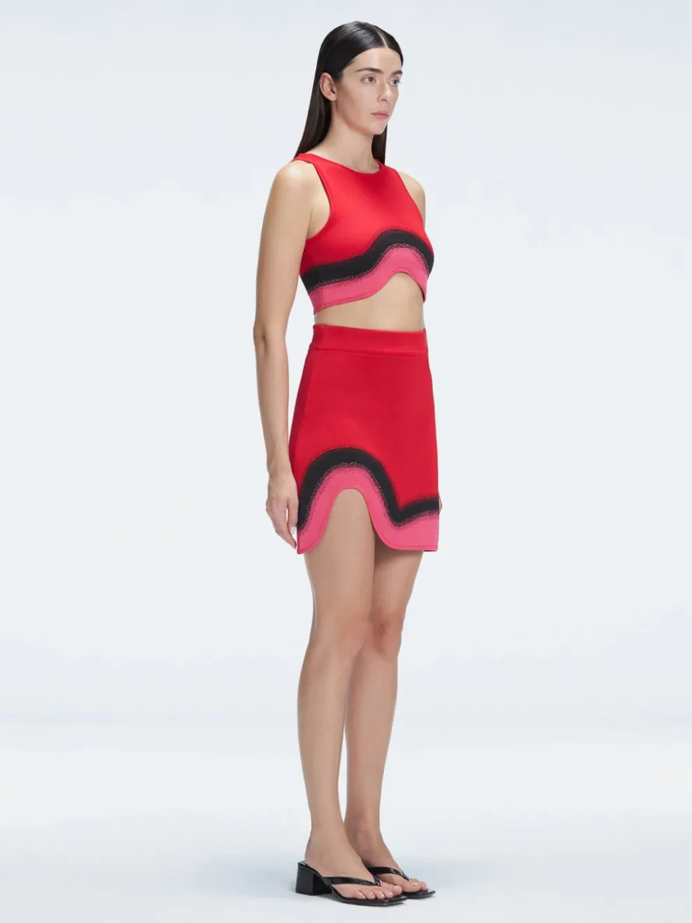 Cecilia Crop Top and Lydia Skirt Red Optical Set