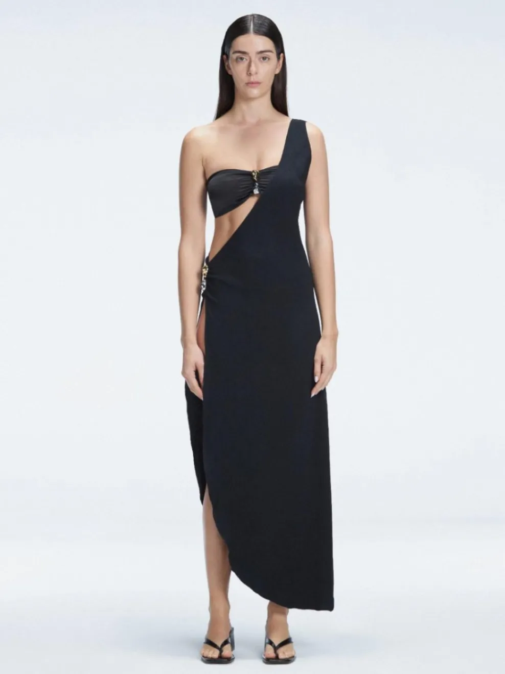 Coraline Black One Shoulder Asymetrical Maxi Dress