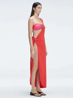 Coraline Red One Shoulder Asymetrical Maxi Dress