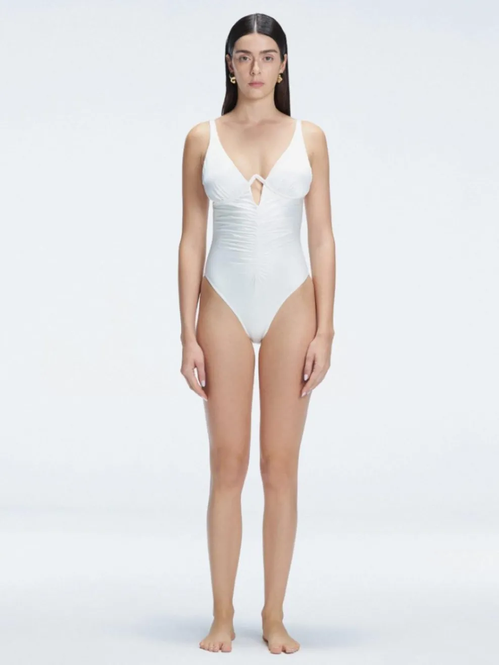 Emma V Neck White One Piece Swimsuit