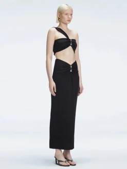 Esmeralda Black Textured Midi Skirt