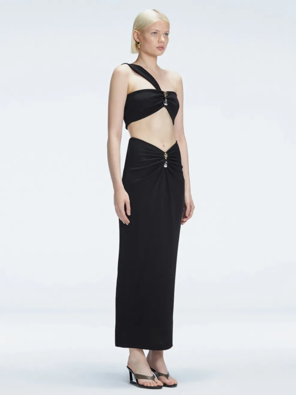 Esmeralda Black Textured Midi Skirt