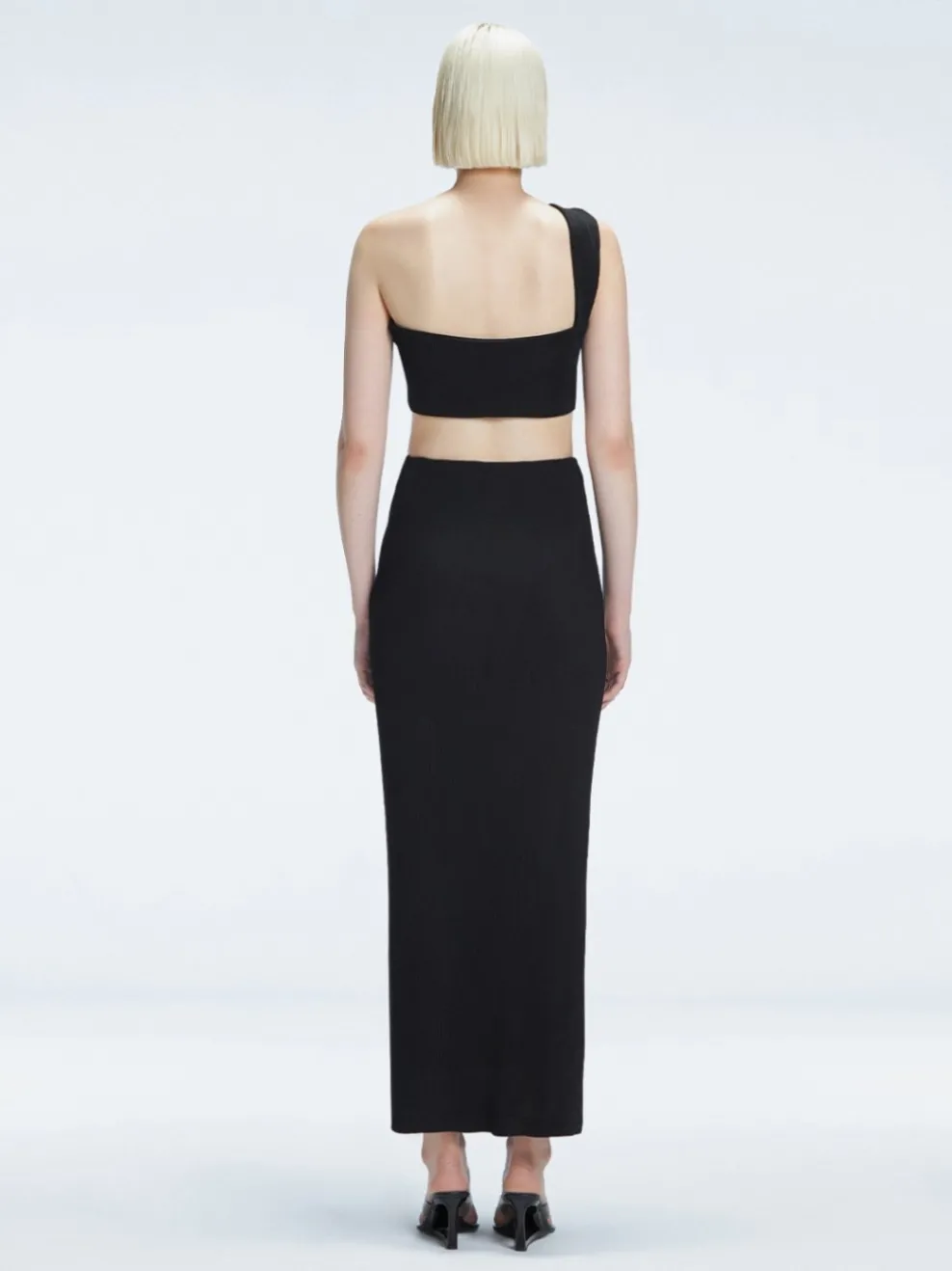 Esmeralda Black Textured Midi Skirt