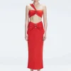 Esmeralda Red Textured Midi Skirt