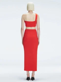 Esmeralda Red Textured Midi Skirt