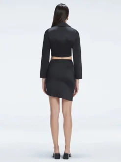Greta Black Satin Long Sleeve Tie Front Shirt