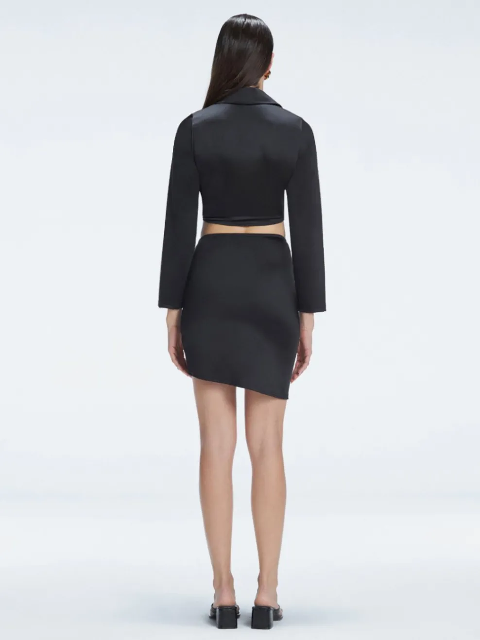 Greta Black Satin Long Sleeve Tie Front Shirt