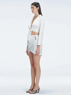Greta Satin White Long Sleeve Tie Front Shirt