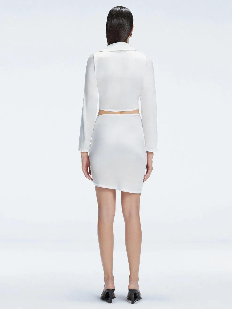 Greta Satin White Long Sleeve Tie Front Shirt
