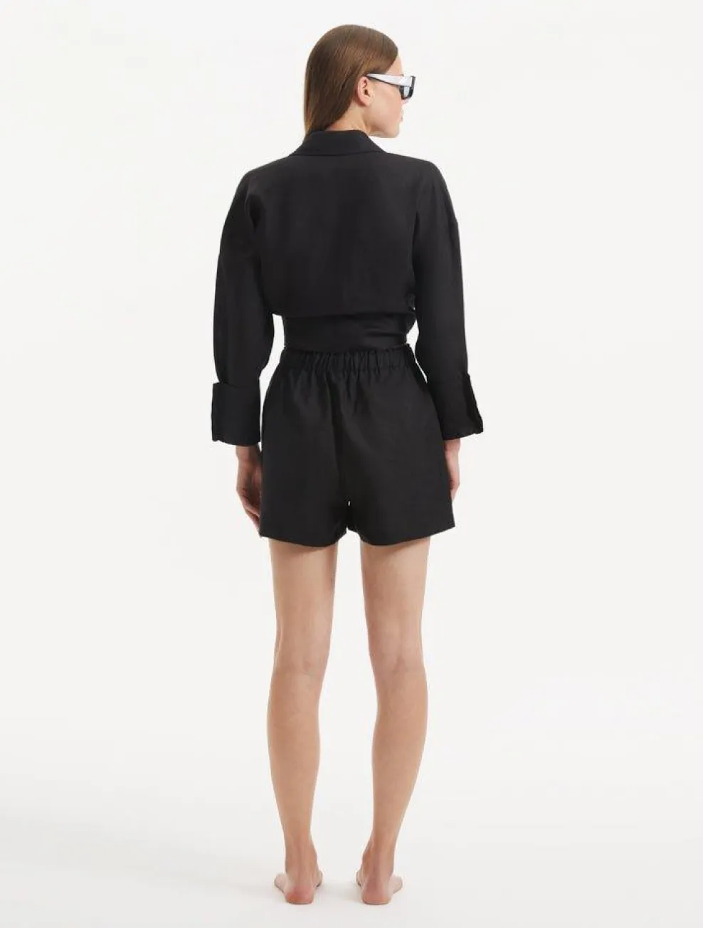 Hanson Black Long Sleeve Linen Tie Front Shirt