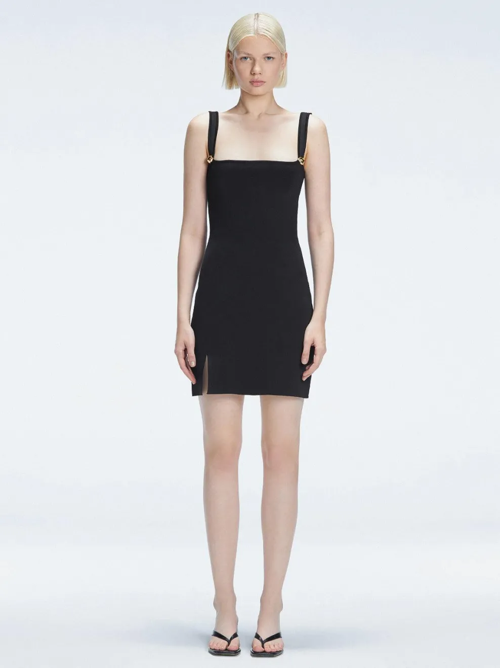 Heather Black Square Neck Knit Mini Dress