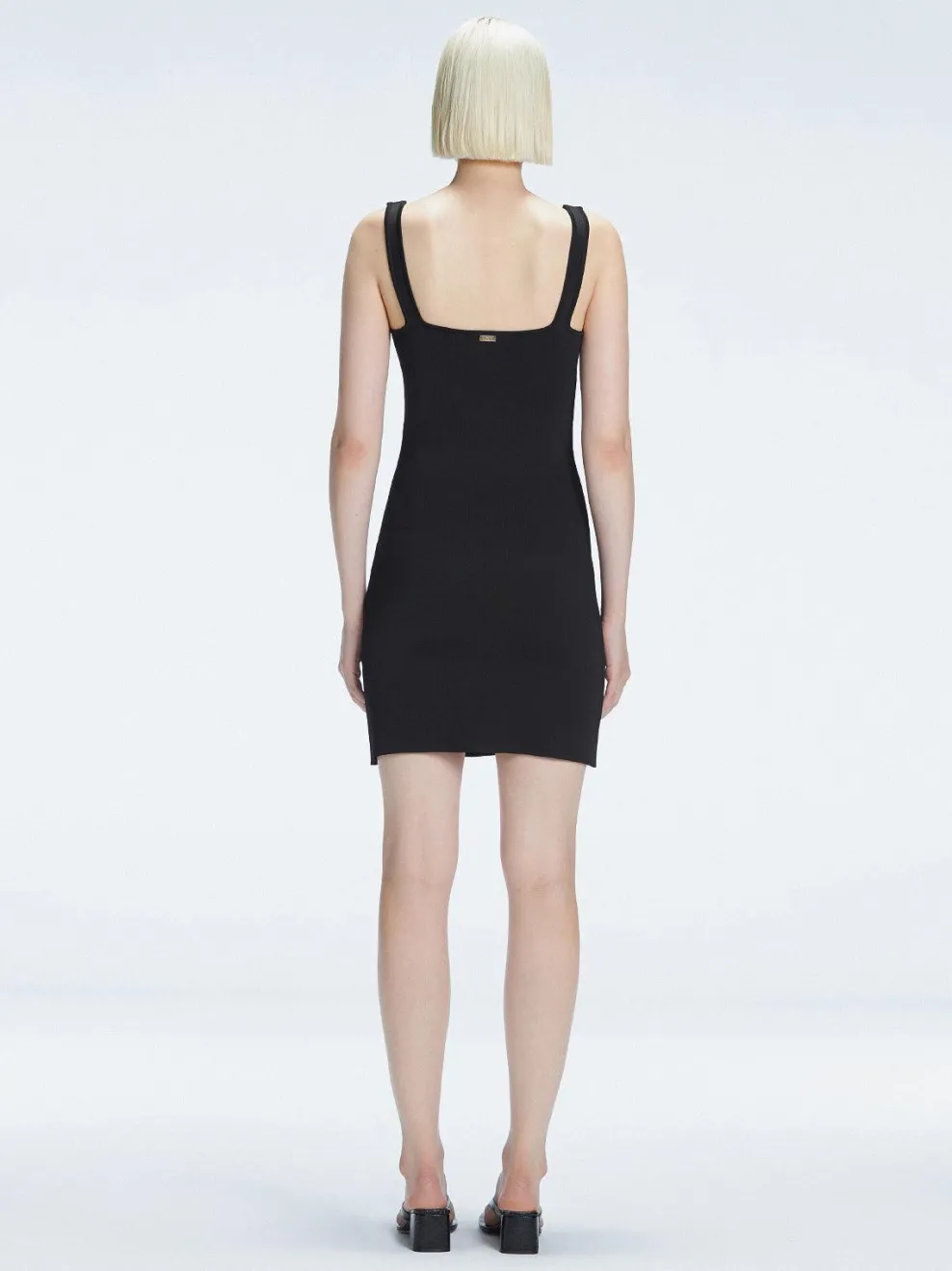 Heather Black Square Neck Knit Mini Dress