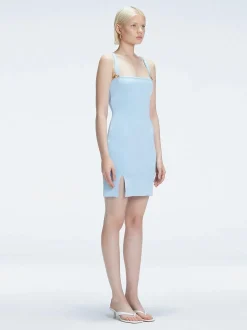Heather Blue Square Neck Knit Mini Dress