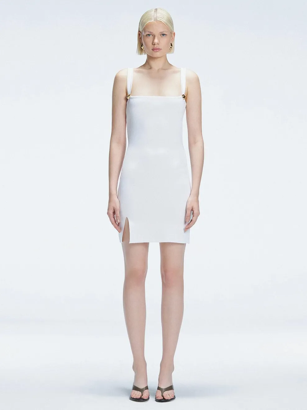 Heather White Square Neck Knit Mini Dress