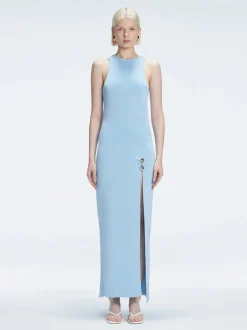 Louisa Blue Halter Knit Maxi Dress