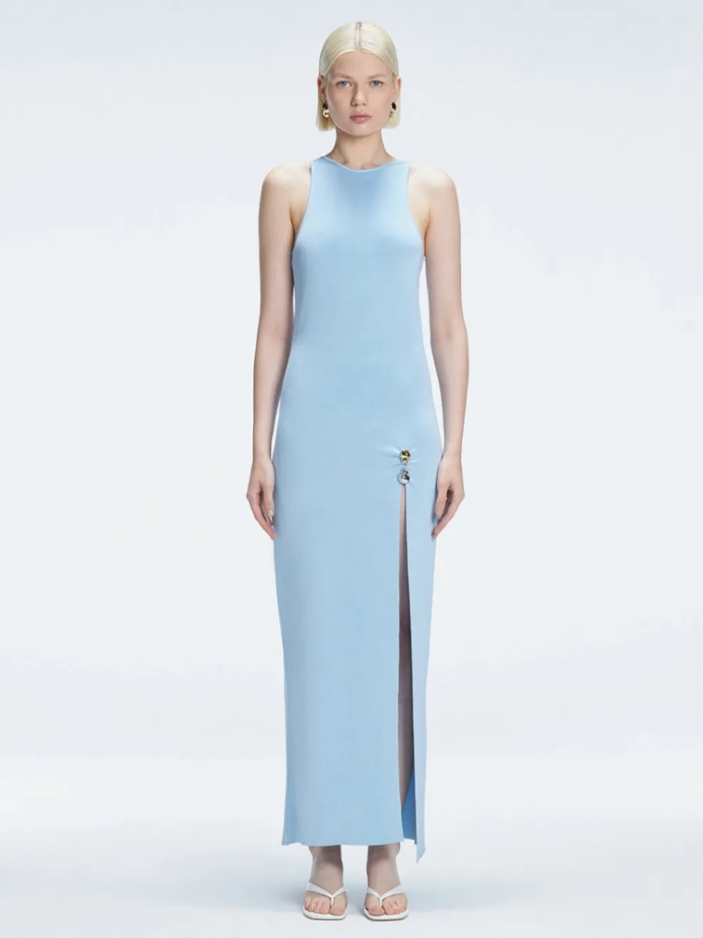 Louisa Blue Halter Knit Maxi Dress