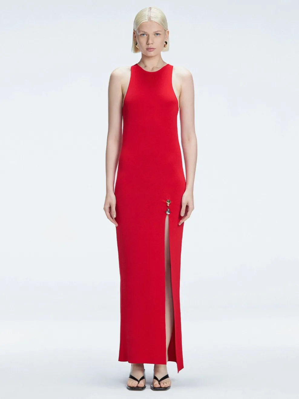 Louisa Red Halter Knit Maxi Dress