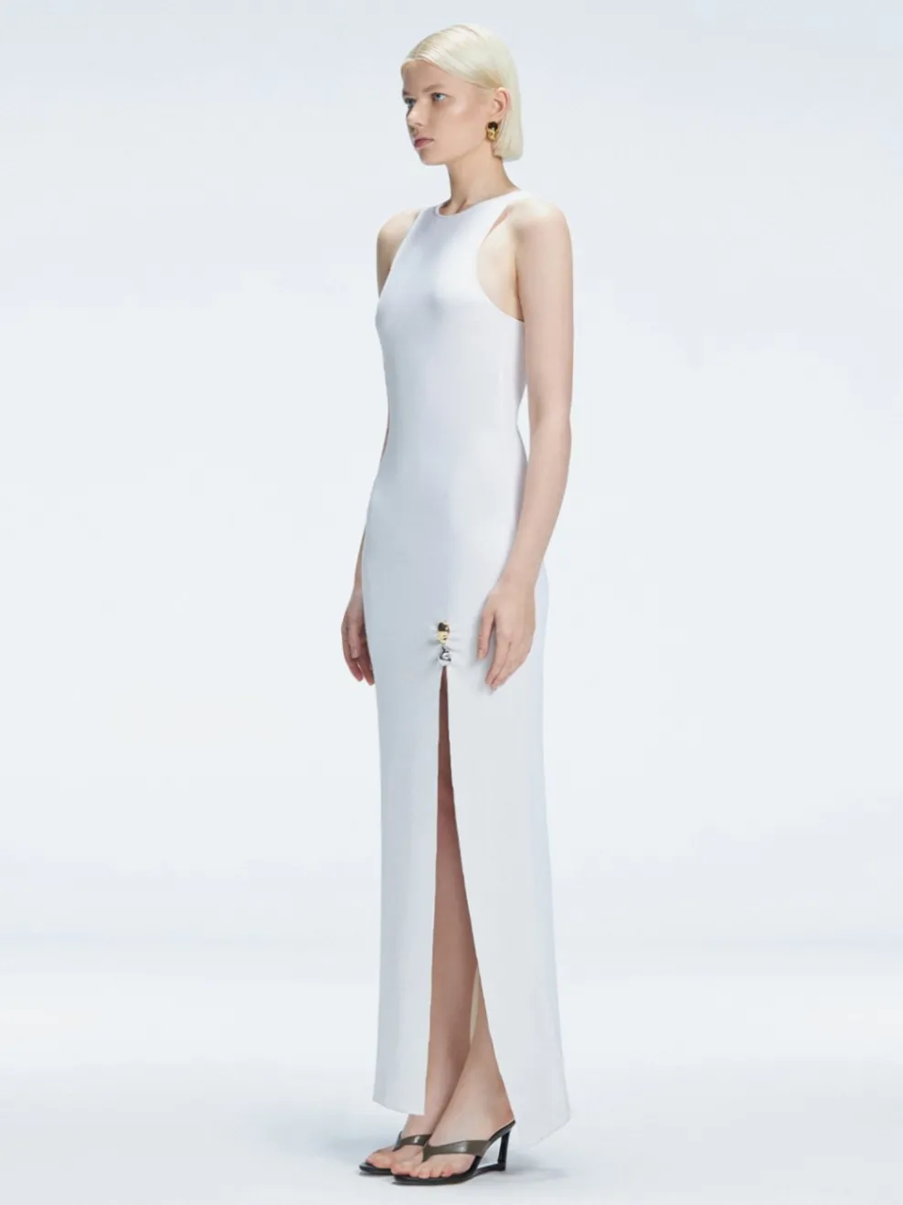 Louisa White Halter Knit Maxi Dress