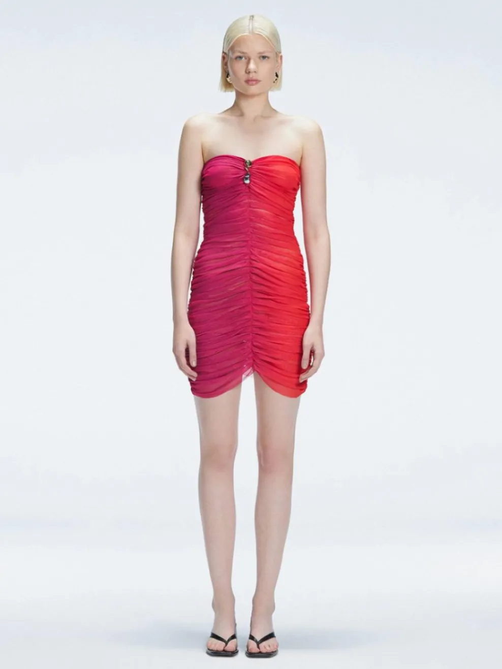 Marsiela Pink Optical Bandeau Draped Mini Dress