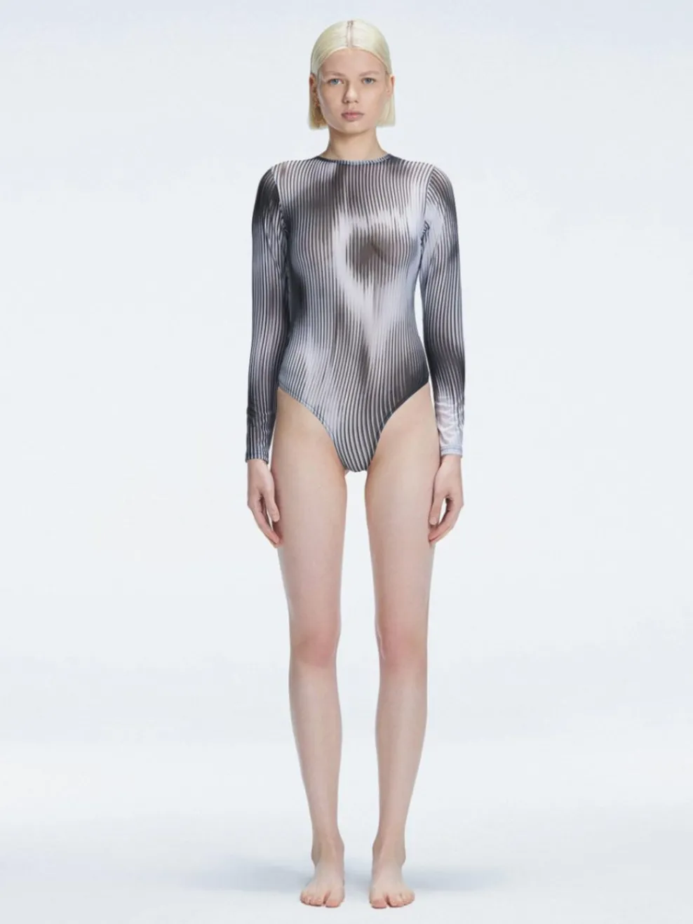 Mireya Black Optical Long Sleeve Bodysuit