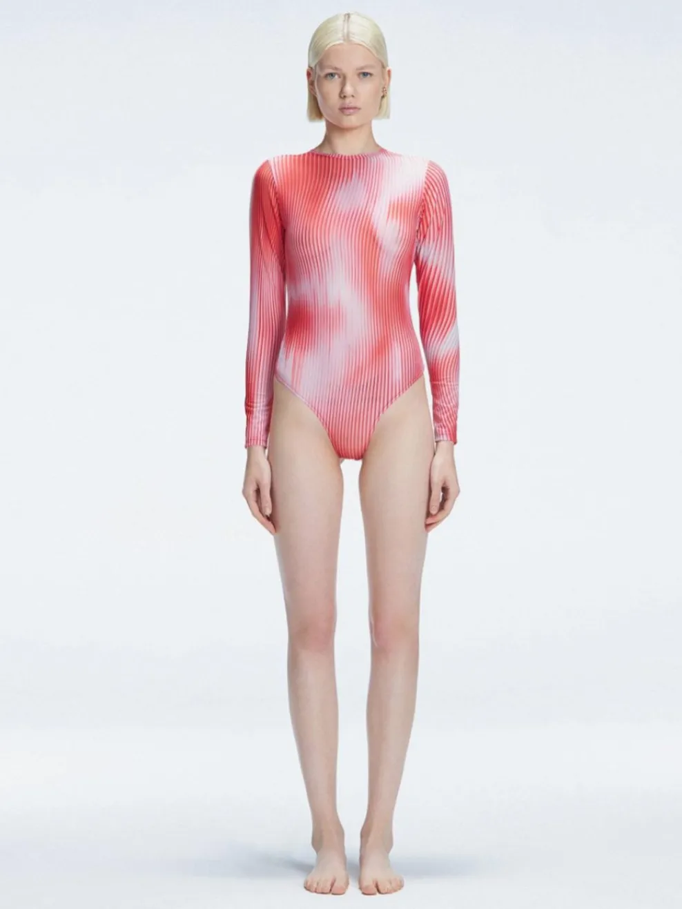 Mireya Red Optical Long Sleeve Bodysuit
