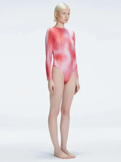 Mireya Red Optical Long Sleeve Bodysuit