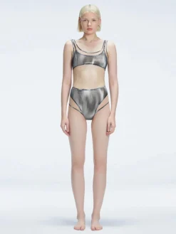 Rosalind Black Optical Scoop Neck Bikini Top