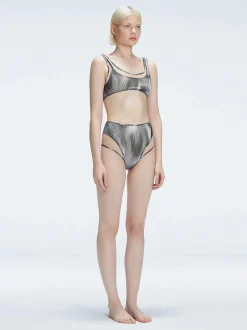 Rosalind Black Optical Scoop Neck Bikini Top