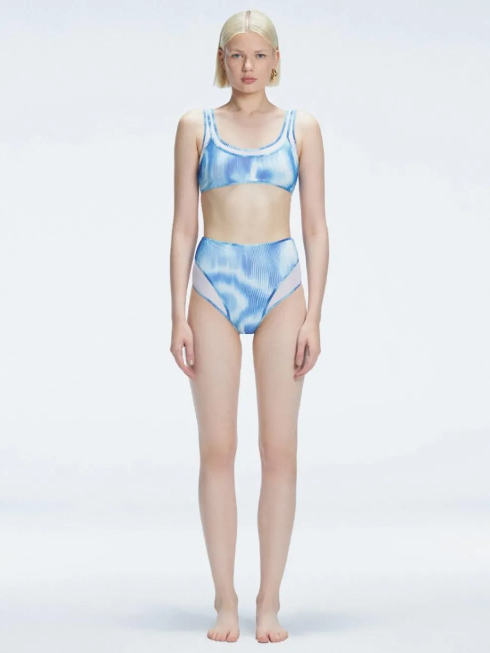 Rosalind Blue Optical Scoop Neck Bikini Top