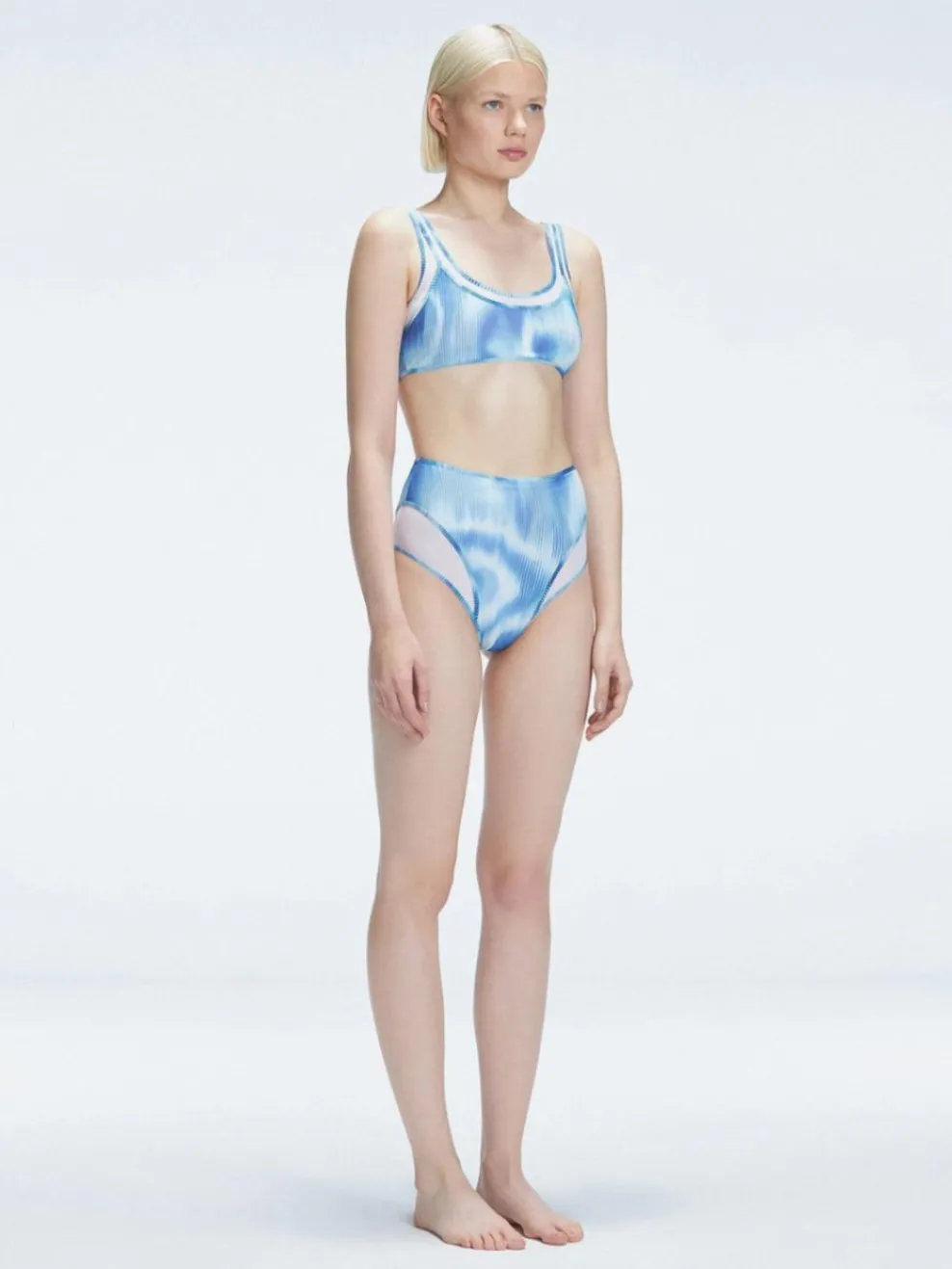 Rosalind Blue Optical Scoop Neck Bikini Top