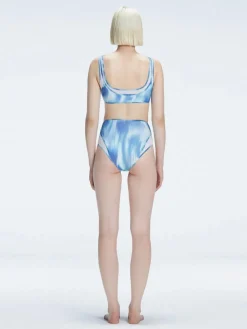 Rosalind Blue Optical Scoop Neck Bikini Top