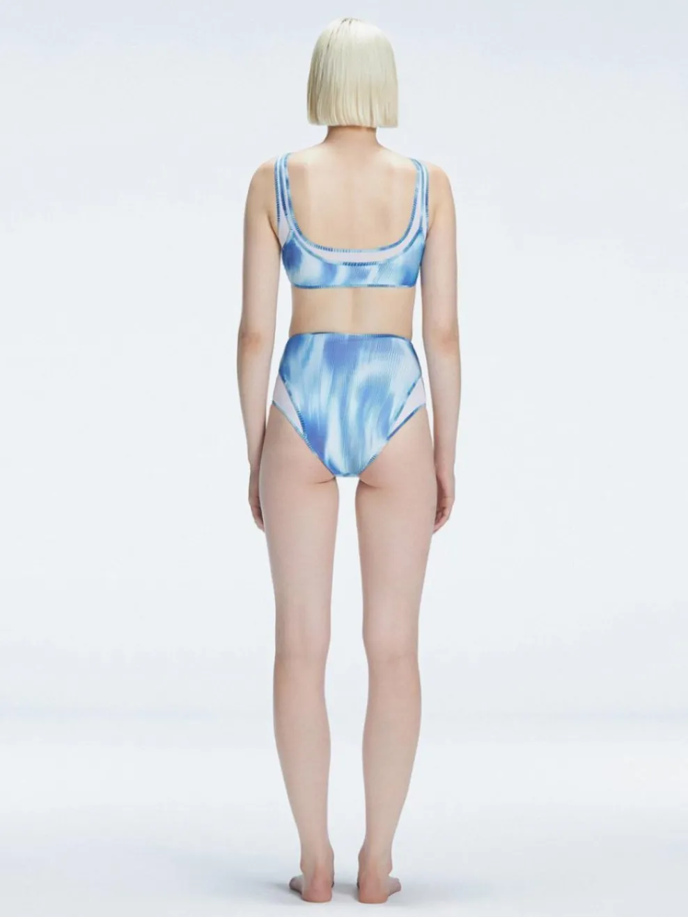 Rosalind Blue Optical Scoop Neck Bikini Top