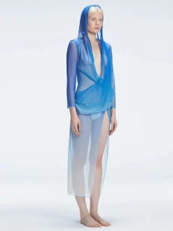Rosie Blue Optical Long Sleeve Maxi Dress