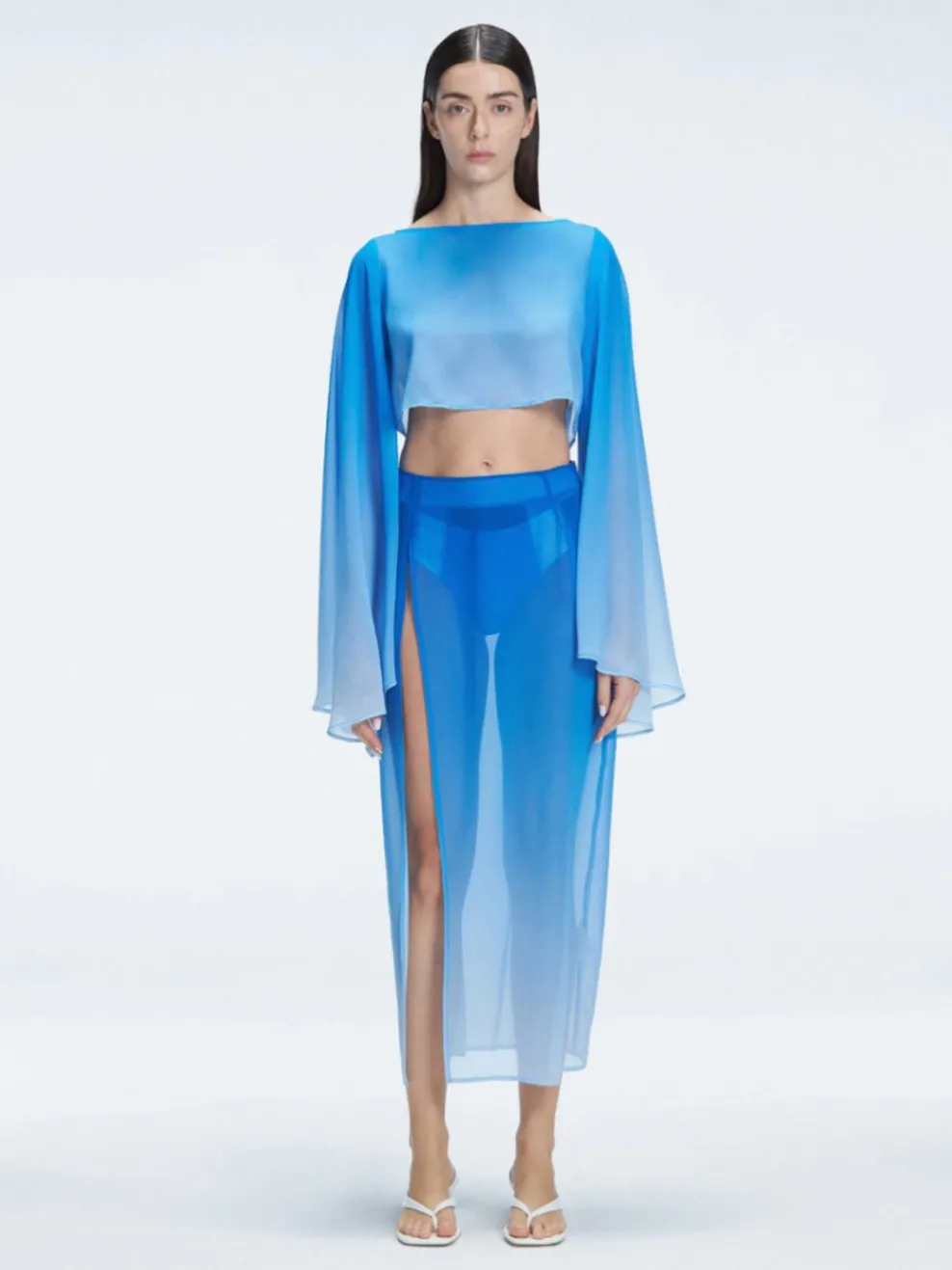 Samantha Blue Optical Long Sleeve Crop Top