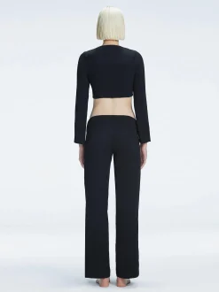 Sirenia Black Long Sleeve Crochet Crop Top