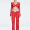 Sirenia Red Long Sleeve Crochet Crop Top