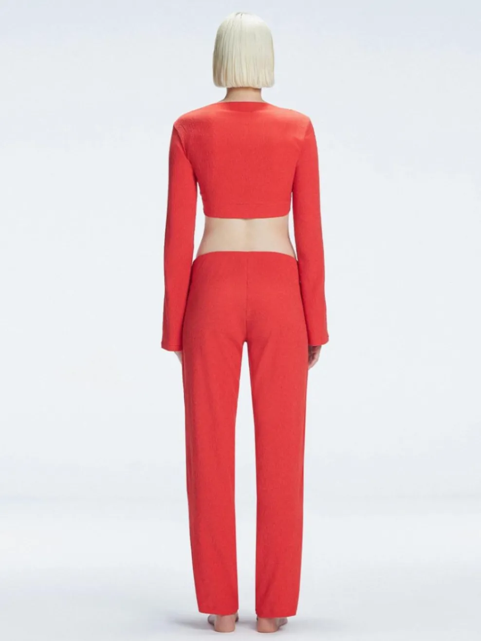 Sirenia Red Long Sleeve Crochet Crop Top