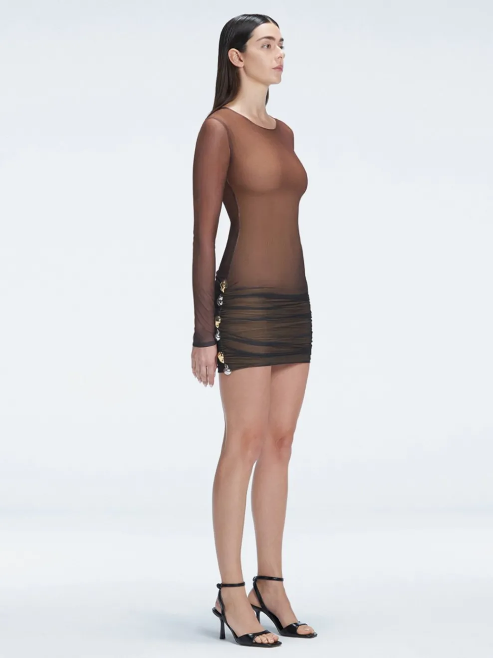 Sylvie Black Optical Long Sleeve Mini Dress