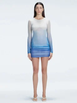 Sylvie Blue Optical Long Sleeve Mini Dress