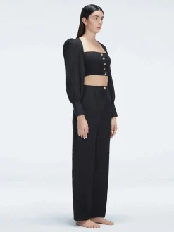 Valencia Black Linen High Waist Pant