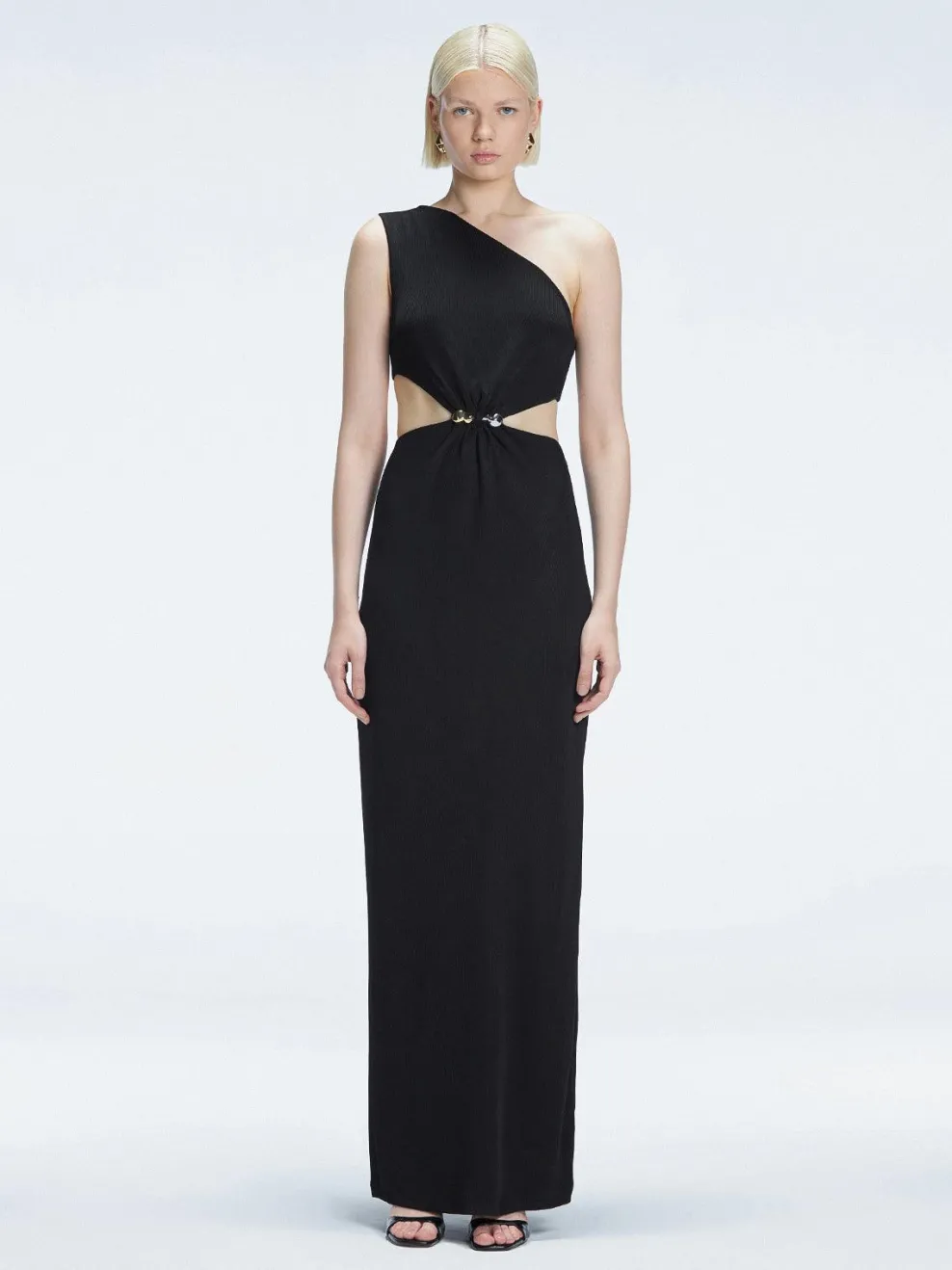 Violet Black One Shoulder Textured Maxi Dress