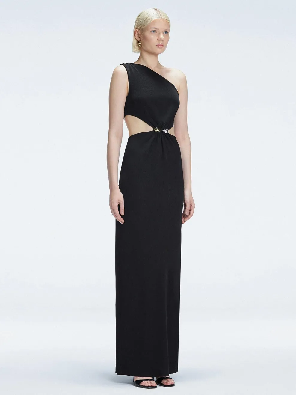 Violet Black One Shoulder Textured Maxi Dress
