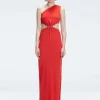 Violet Red One Shoulder Textured Maxi Dress