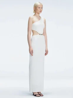 Violet White One Shoulder Textured Maxi Dress